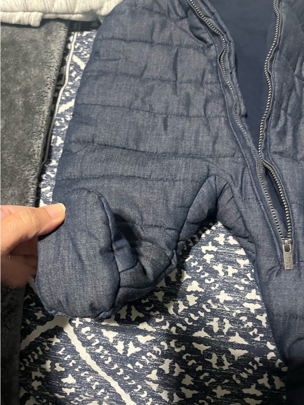 Calvin Klein Jeans Navy Puffer Snowsuit with Heather Gray Hood & Sleeves - Picture 7 of 8